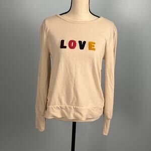 LOFT LOVE Pullover Cream Cotton Colorful Chenille Graphic M fall clean girl prep